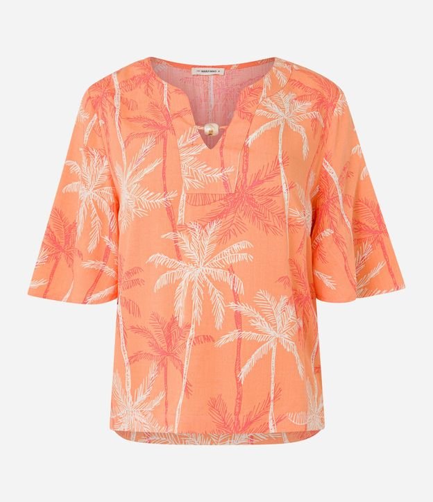 Blusa en Viscosa con Abalorio en el Cuello y Cocoteros Estampados 5