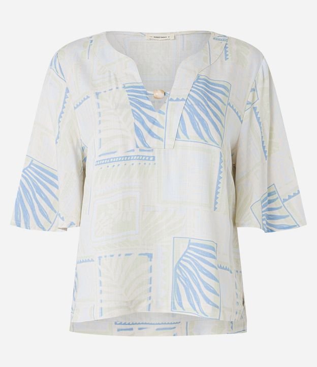 Blusa en Viscosa con Abalorio en el Cuello y Follajes Estampados 10