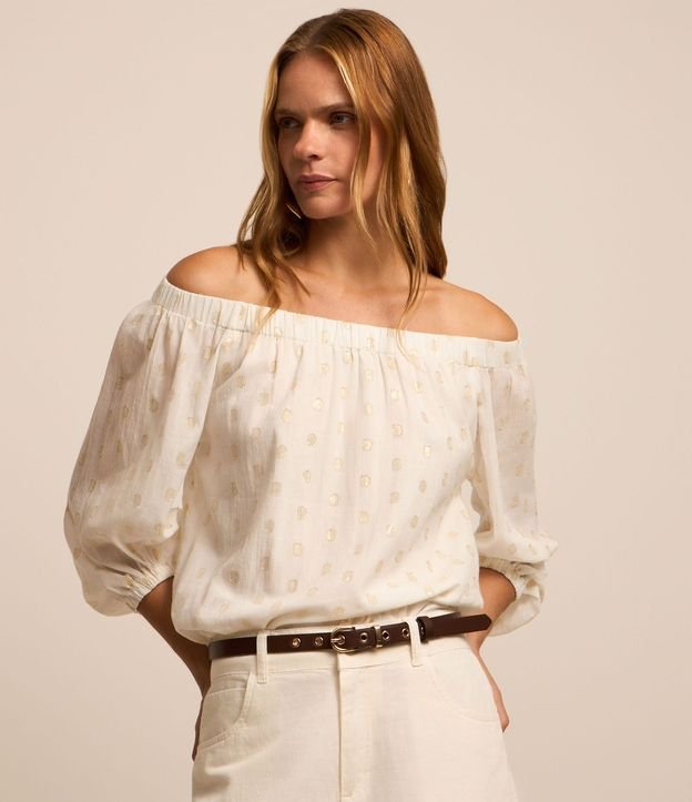 Blusa Hombro a Hombro en Tricolina de Lunares en Foil 2