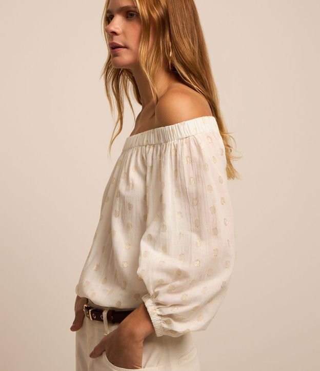 Blusa Hombro a Hombro en Tricolina de Lunares en Foil 9