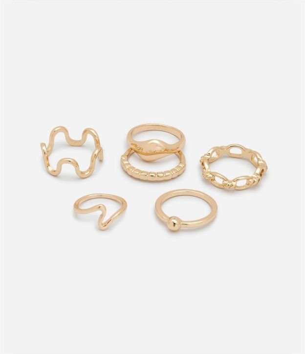 Kit 06 Anillos en Metal con Detalles de Lunare y Ondulado 3