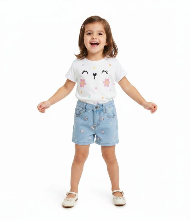 Blusa Infantil en Algodón con Estampado Carita y Flores - Talle 1 a 5 años