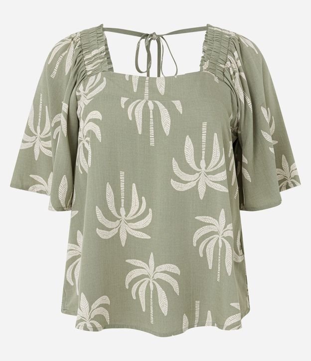 Blusa en Viscosa con Manga Godê y Cocoteros Estampados