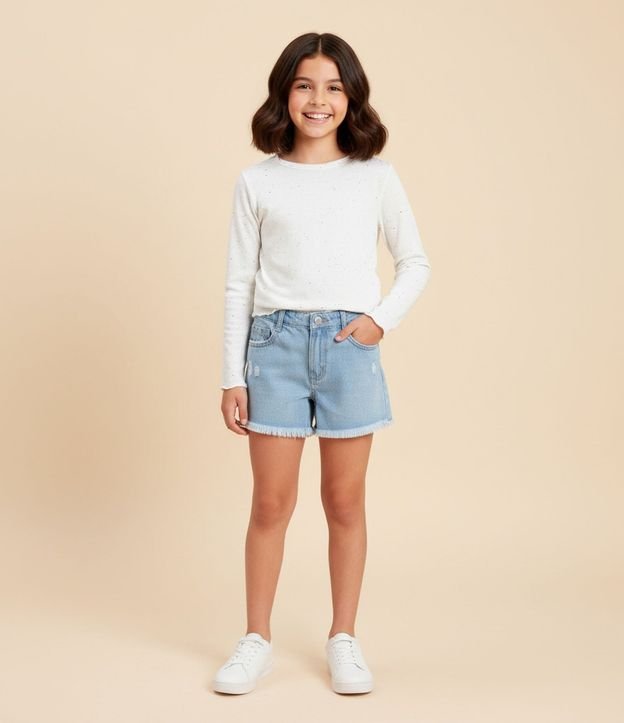 Short Infantil en Jeans con Deshilachados - Talle 5 a 14 años