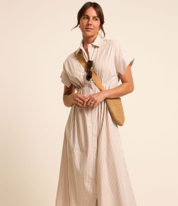 Vestido Midi en Tricolina Ajustado a la Cintura y Estampado a Rayas 2