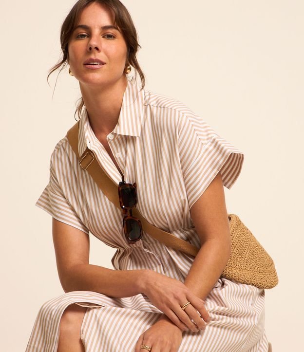 Vestido Midi en Tricolina Ajustado a la Cintura y Estampado a Rayas 6