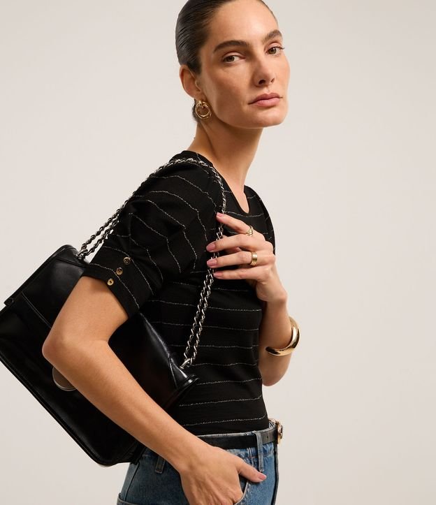 Blusa en Viscosa con Estampado Rayado en Hilo Metalizado