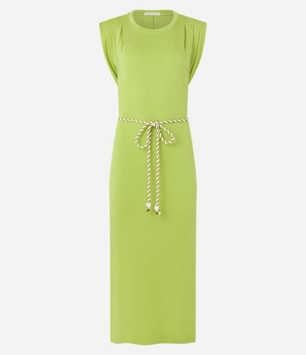 Vestido New Midi en Algodón con Hombrera y Cinturón de Cordón