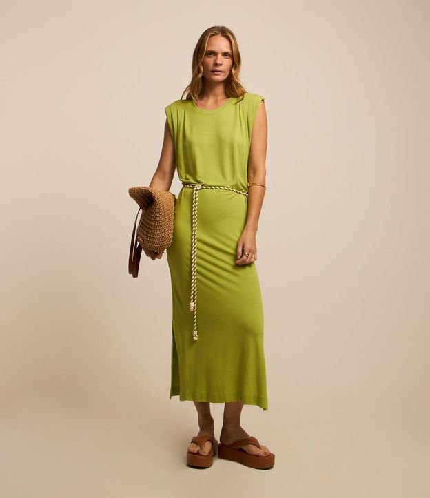 Vestido New Midi en Algodón con Hombrera y Cinturón de Cordón