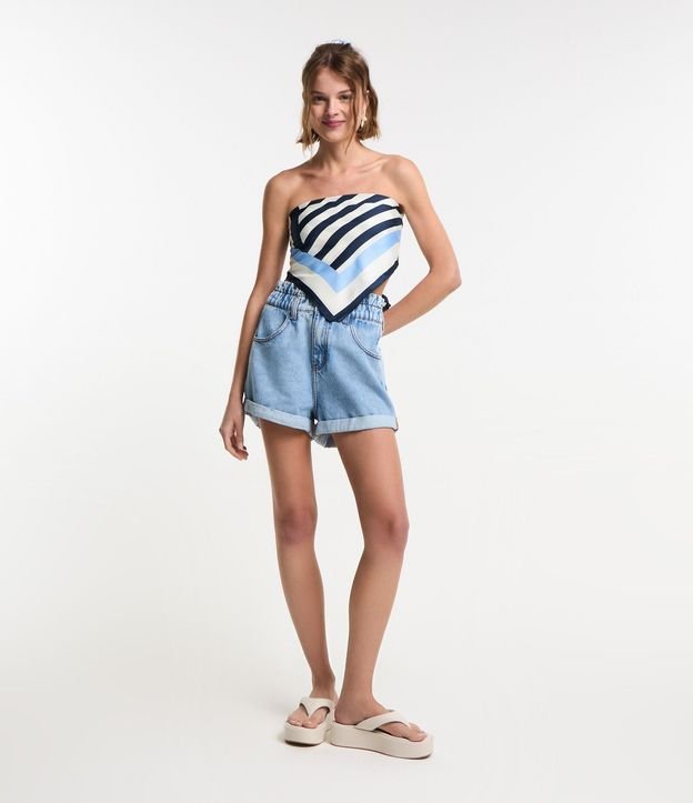 Short Baggy Cintura Alta en Jeans con Bajo Plegado