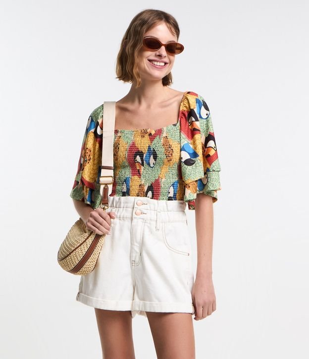 Short Baggy Cintura Alta en Sarga con Cintura Elástica 4