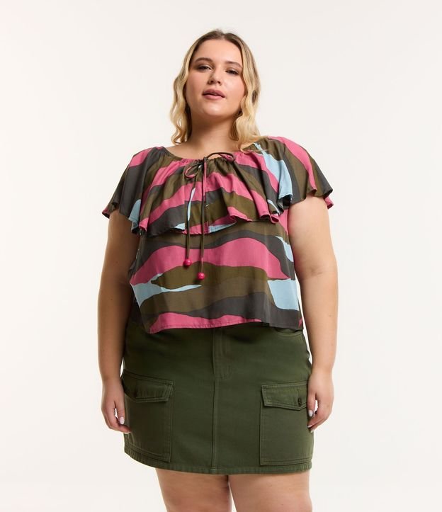 Blusa Hombro a Hombro en Viscosa con Volado en el Escote Curve & Plus Size