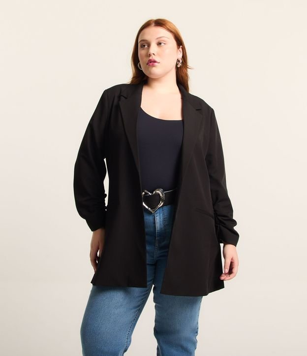 Blazer Alargado en Crepé con Manga Fruncida Curve & Plus Size 1