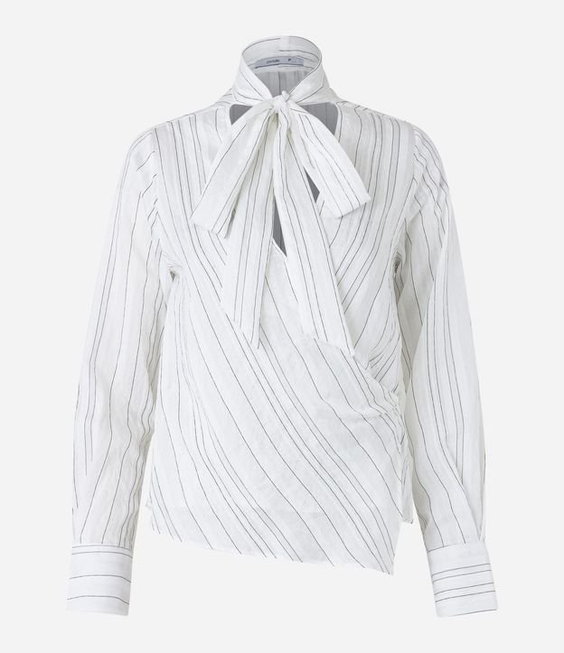 Blusa en Crepé con Lazo en el Cuello y Estampa Rayada 5