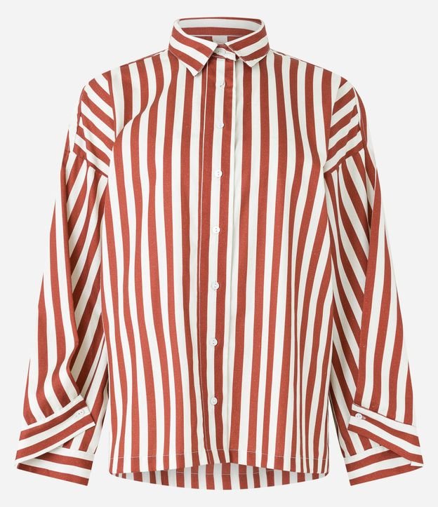 Camisa en Tricolina con Superposición en la Manga y Estampa de Rayas 6