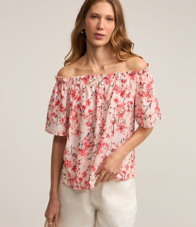 Blusa Hombro a Hombro en Viscosa con Estampa Floral