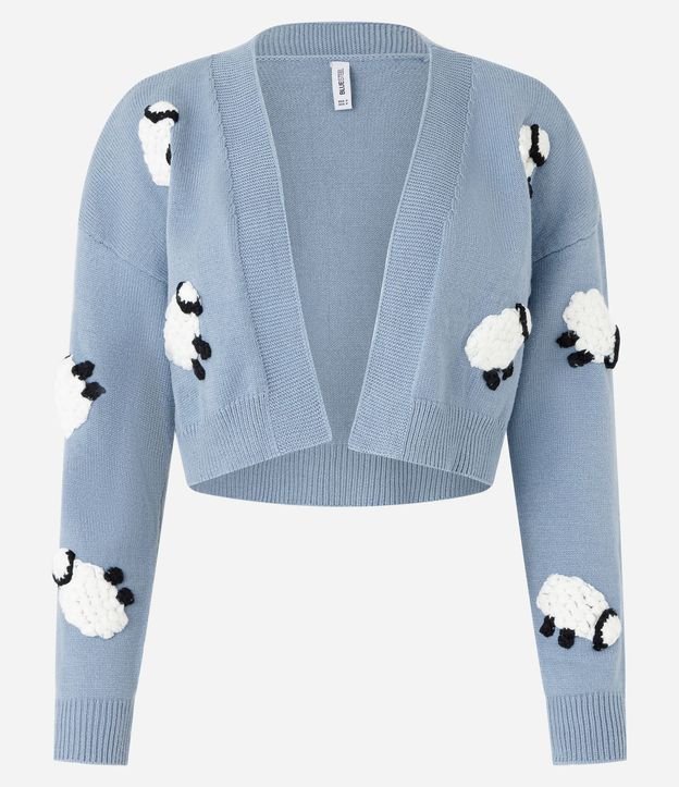Cardigan Corto de Punto con Bordado de Ovejas