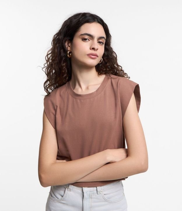 Blusa sin Manga en Algodón Efecto Hombrera