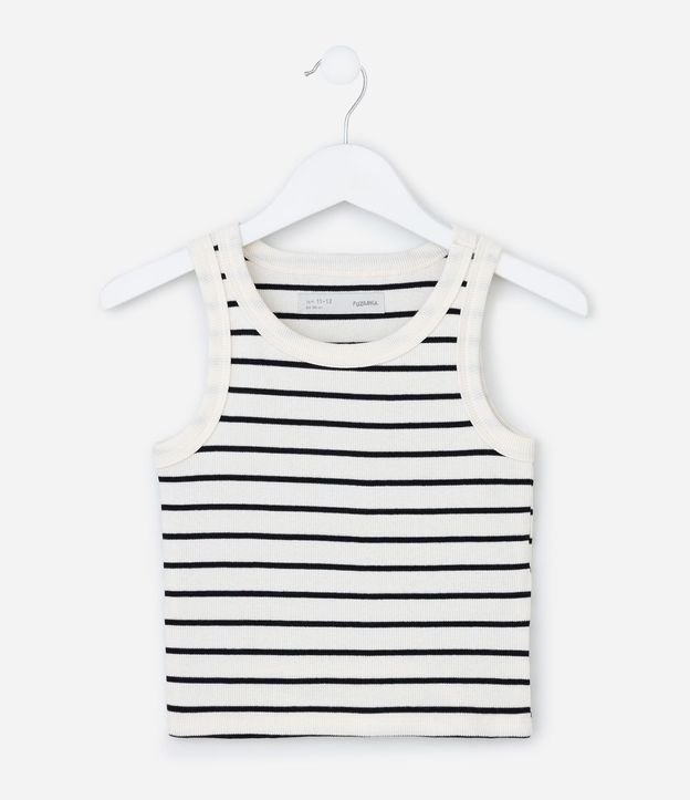 Blusa Musculosa Infantil acanalada con Estampa Rayada - Talle 5 a 14 años 2