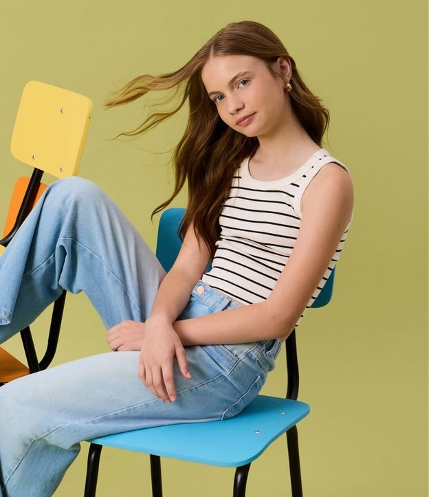 Blusa Musculosa Infantil acanalada con Estampa Rayada - Talle 5 a 14 años