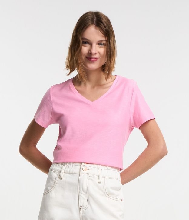 Blusa T-shirt en Flamé con Cuello V