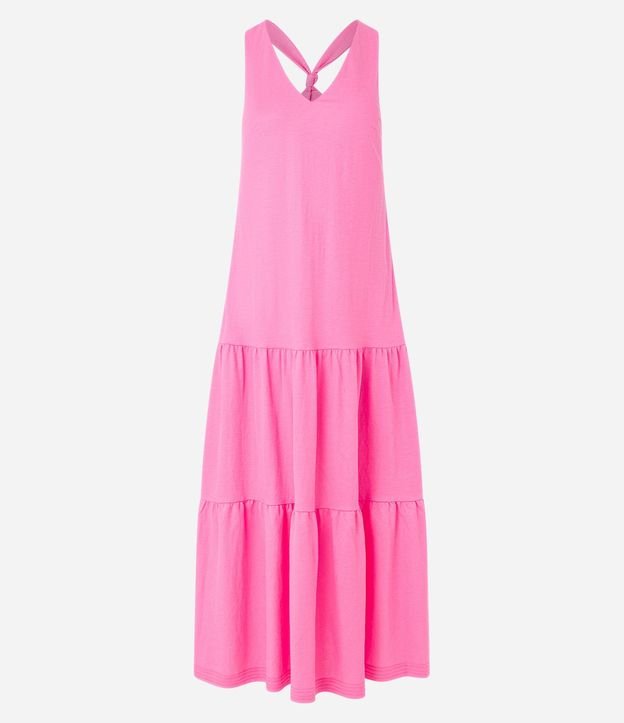 Vestido Evasê Midi en Piquet con Correa Cruzada con Nudo 5
