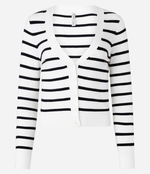 Cardigan Corto en Punto Listrado con Botones 4