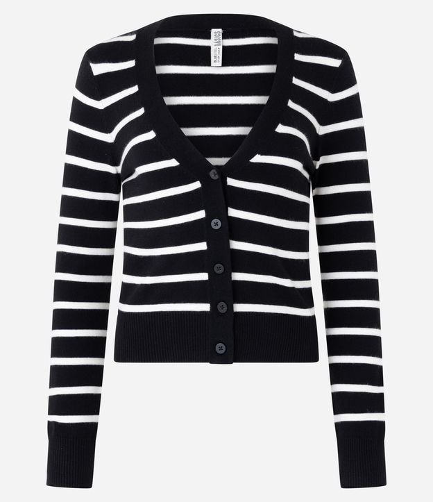 Cardigan Corto en Punto Listrado con Botones 4