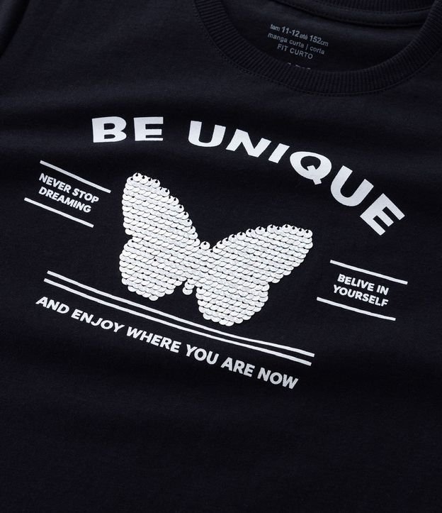Remera Corta Infantil con Bordado de Mariposa en Lentejuelas - Talle 5 a 14 años 4