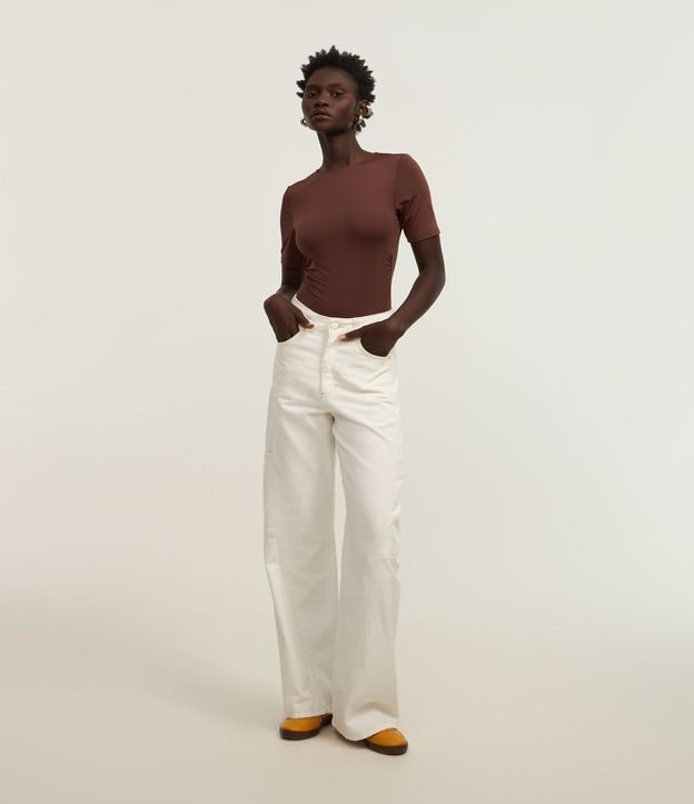 Pantalón WIde Leg Cintura Alta en Sarga con Recorte Transversal 1