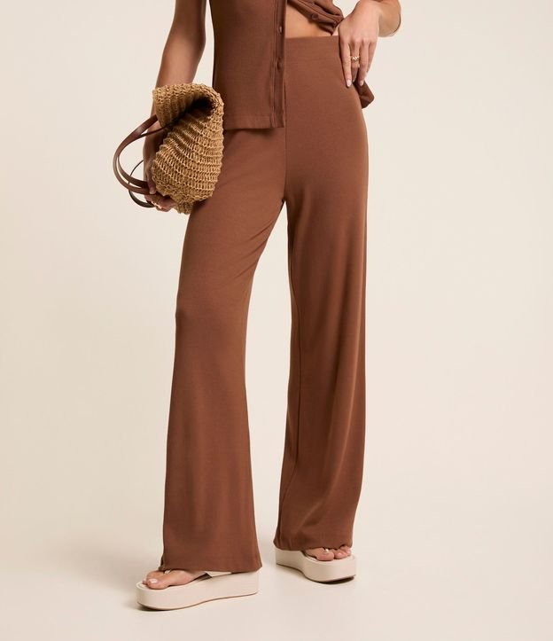 Pantalón Pantalona en Rib con Textura Acanalada y Cintura Elástica 3