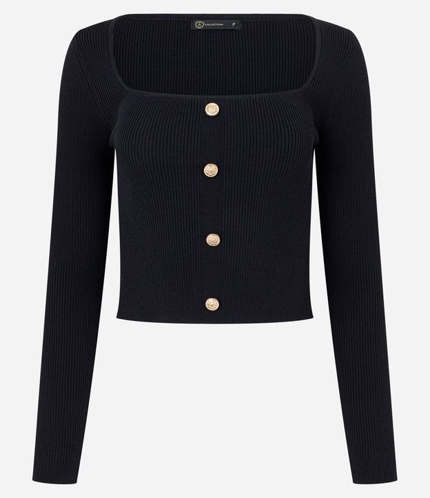 Blusa Cropped de Punto con Botones