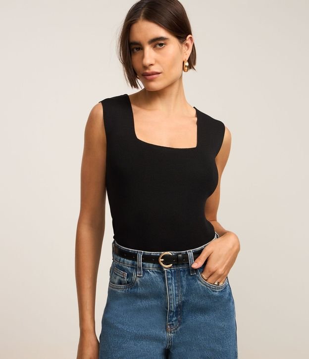 Blusa en Punto con Escote Cuadrado y Bretel Ancho