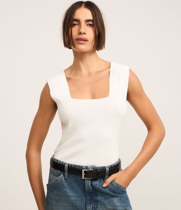 Blusa en Punto con Escote Cuadrado y Bretel Ancho