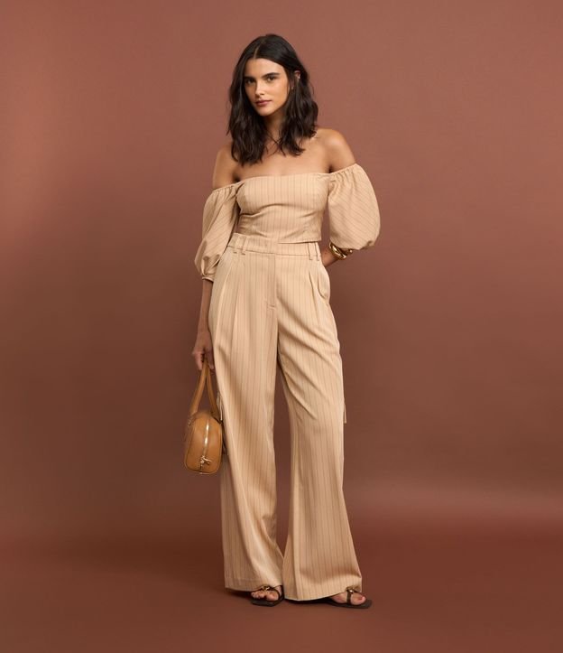 Pantalón Wide Leg Sastrería con Rayas y Bolsillo Cargo 1