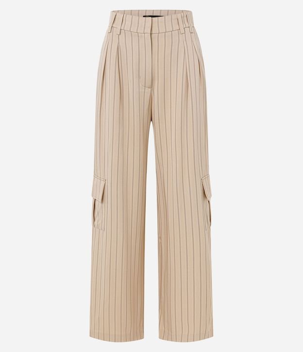 Pantalón Wide Leg Sastrería con Rayas y Bolsillo Cargo