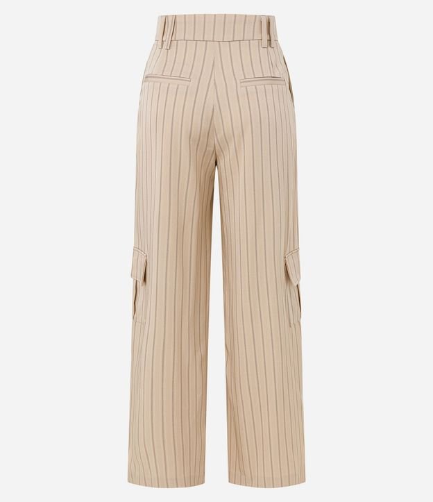 Pantalón Wide Leg Sastrería con Rayas y Bolsillo Cargo 6