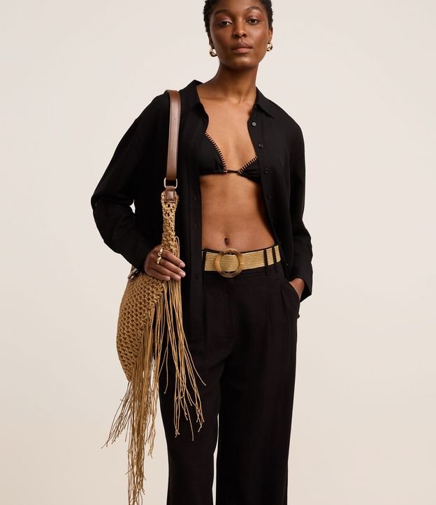 Pantalón Wide Leg en Viscolino con Tiro Alto y Pliegues 2