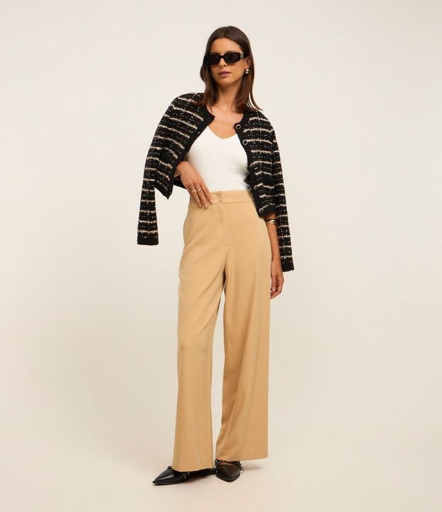 Pantalón Wide Leg Sastrería Tiro Alto con Botones Dobles 1