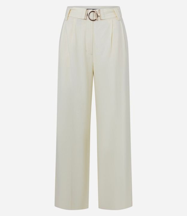 Pantalón Wide Leg en Viscolino con Tiro Alto y Cinturón con Hebilla de Metal 5