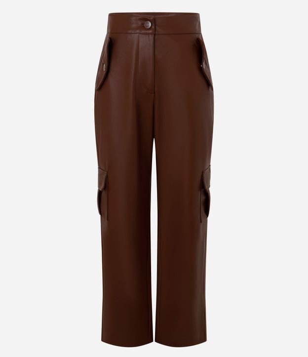 Pantalón Recto en PU con Bolsillos Cargo 7
