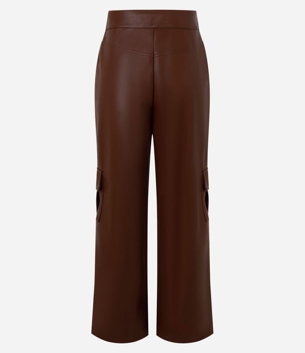 Pantalón Recto en PU con Bolsillos Cargo 8