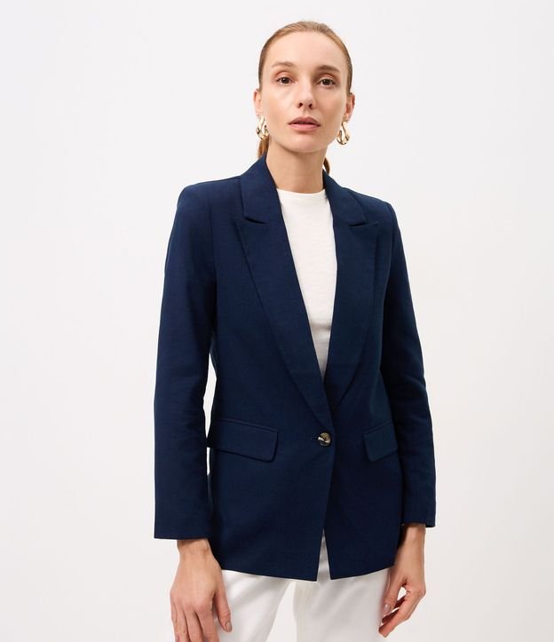 Blazer en Viscolino con Lapelas y Botón Único 1