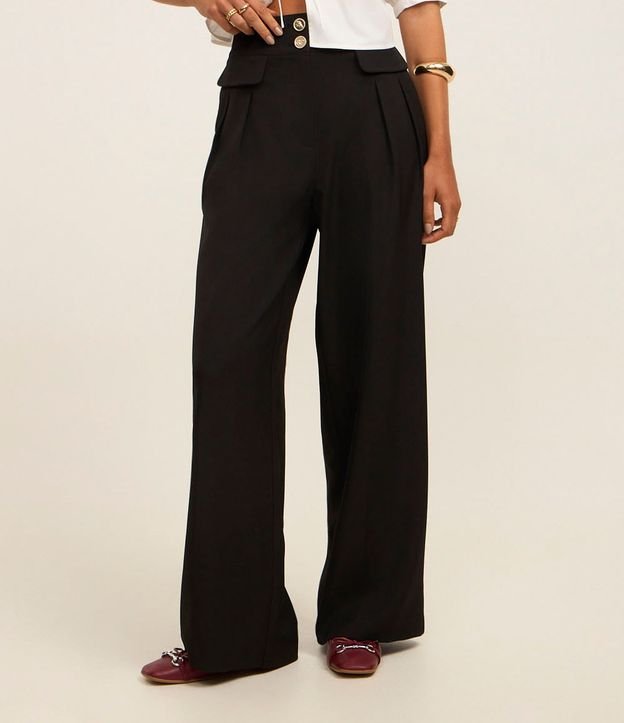 Pantalón Wide Leg Sastrería con Lapelas y Pliegues 3