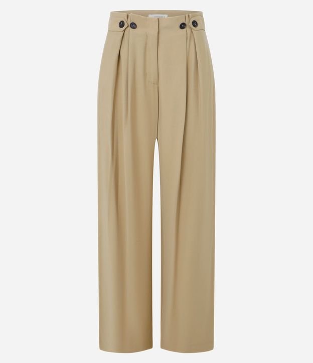Pantalón Recto Tiro Alto en Viscosa con Cintura Clochard y Botones