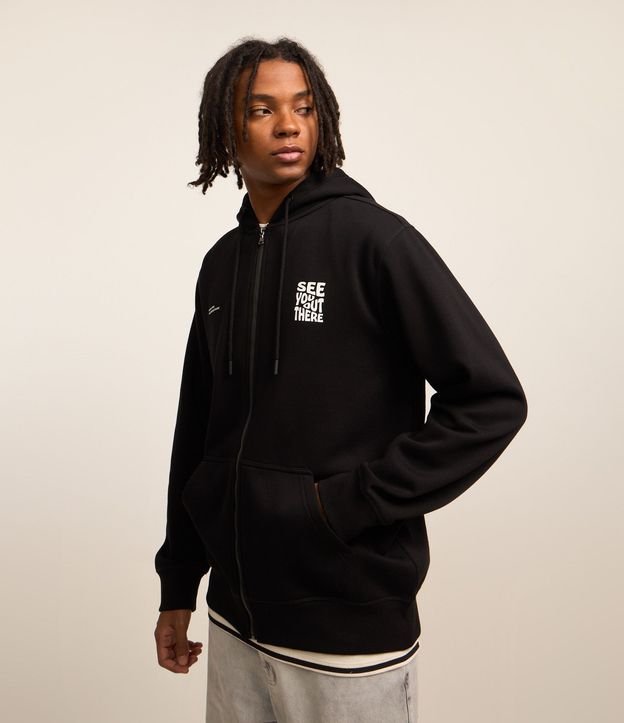 Saco en Algodón con Estampa Lettering y Capucha