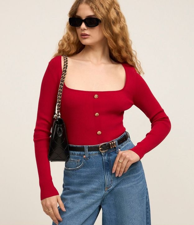 Blusa Cropped de Punto con Botones