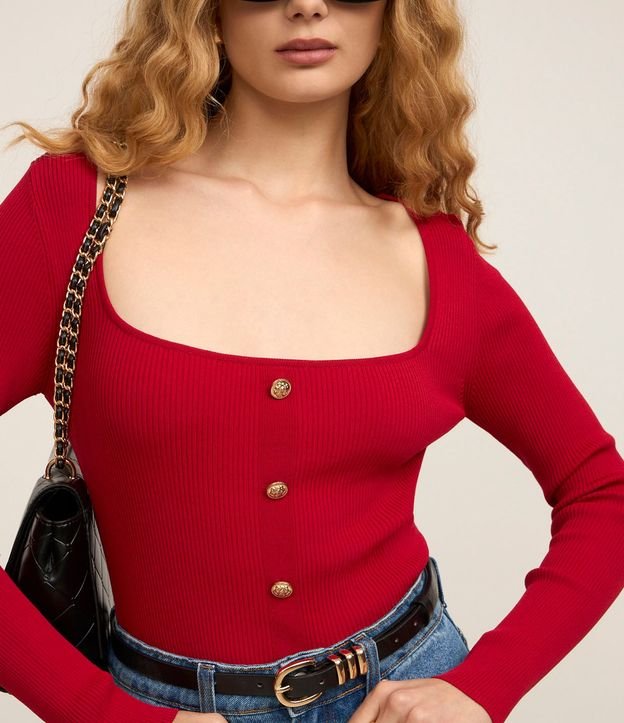 Blusa Cropped de Punto con Botones 3