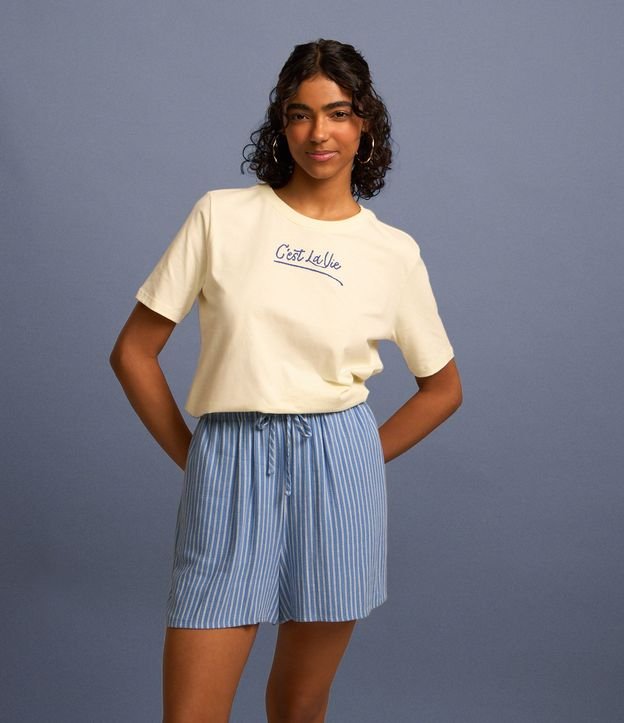 Short en Viscosa y Lino con Rayas y Cintura con Lazo 2