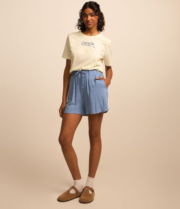 Short en Viscosa y Lino con Rayas y Cintura con Lazo 4